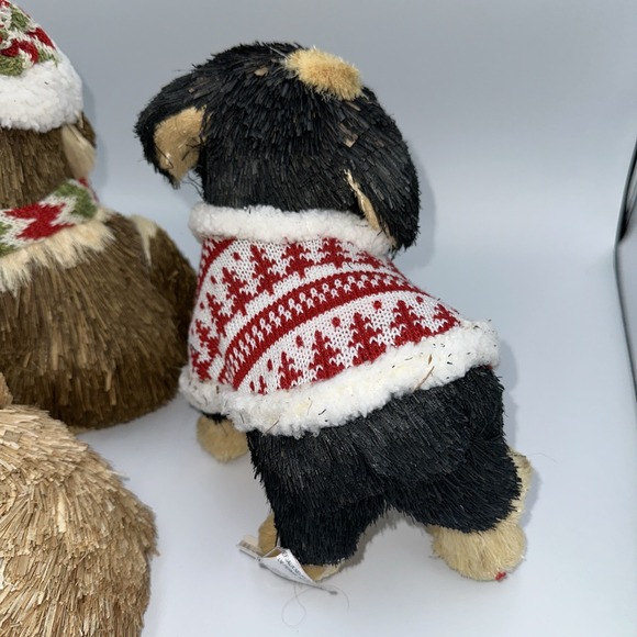 Christmas Dog Fox  Brown White Pier One Rustic Woodland Sisal  Set Of 3 - Picture 5 of 10